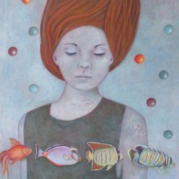 Painting titled "Seuls les poissons…" by K-Let, Original Artwork, Oil