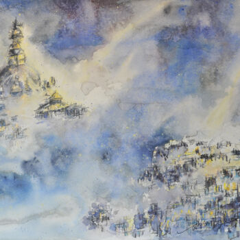绘画 标题为“旅行系列-尼泊尔斯瓦扬布纳寺” 由凯 邓, 原创艺术品, 水彩