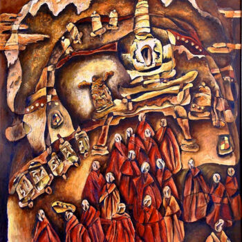 绘画 标题为“西藏系列-早课” 由凯 邓, 原创艺术品, 油