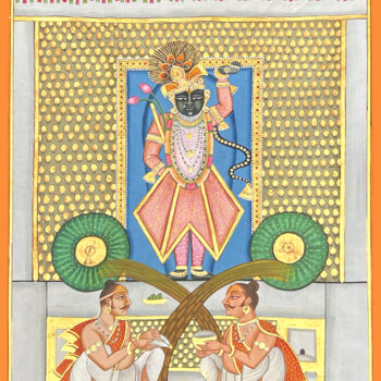 Pittura intitolato "Krishna With Priest…" da Kailesh Jee, Opera d'arte originale, Acquarello