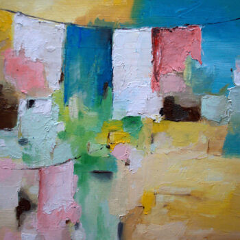 Painting titled "Quelque part" by Kam Bendi, Original Artwork, Oil Mounted on Cardboard