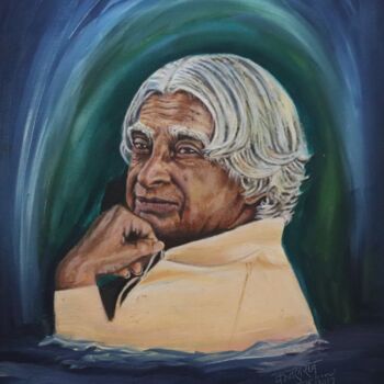 Pintura titulada "Dr APJ Abdul Kalam…" por Kamal Raj Thakur Utsav Thakur, Obra de arte original, Oleo