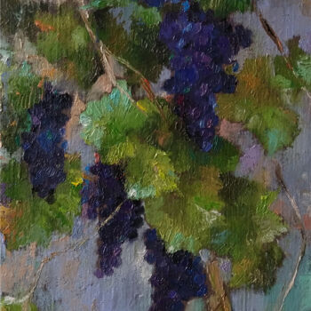 Painting titled "Grape wine (28x50cm…" by Kamsar Ohanyan, Original Artwork, Oil Mounted on Wood Stretcher frame