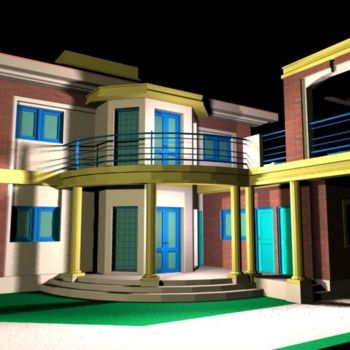 Σχέδιο με τίτλο "Rendu villa 3D 9" από Kangol Le Droïd, Αυθεντικά έργα τέχνης