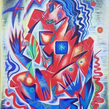 Peinture intitulée "woman-with-the-cand…" par Kaola Oty, Œuvre d'art originale