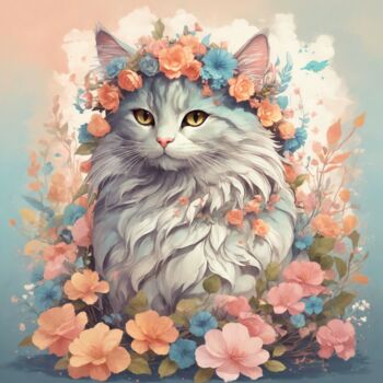 Arts numériques intitulée "花冠をかぶった猫" par Kaori Ooshima, Œuvre d'art originale, Image générée par l'IA
