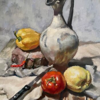 Pintura intitulada "Still life with veg…" por Karas Gleb, Obras de arte originais, Óleo