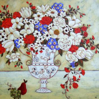 Pintura intitulada "Blooms with Ivory V…" por Karen Rieger, Obras de arte originais, Acrílico