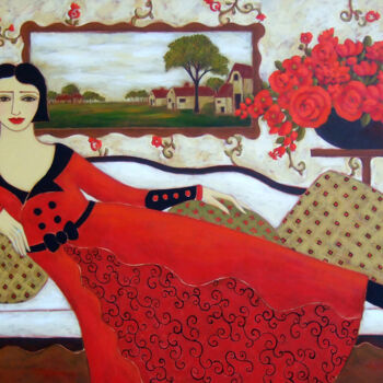 Painting titled "Reclining Woman wit…" by Karen Rieger, Original Artwork, Acrylic
