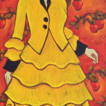 Pintura intitulada "Apple Boughs and Ye…" por Karen Rieger, Obras de arte originais, Óleo Montado em Armação em madeira