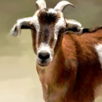 Pittura intitolato "young goat" da Karen Sheltrown, Opera d'arte originale, Olio