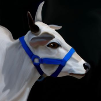 Malerei mit dem Titel "white bull" von Karen Sheltrown, Original-Kunstwerk, Öl