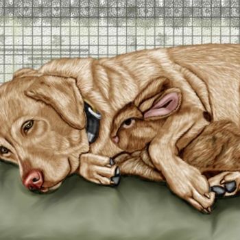 Digitale Kunst getiteld "sleepy dog" door Karen Sheltrown, Origineel Kunstwerk, Digitaal Schilderwerk