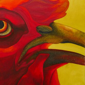 Malerei mit dem Titel "Rooster in the fire" von Karina Danylchuk, Original-Kunstwerk, Aquarell