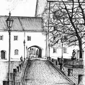 Dibujo titulada "Old town Munich" por Karina Plachetka, Obra de arte original, Bolígrafo