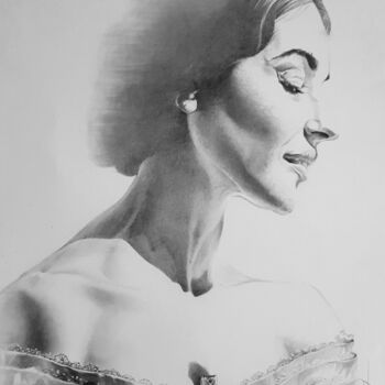 Tekening getiteld "Maria Callas" door Karine Villard, Origineel Kunstwerk, Potlood