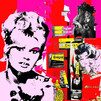 「Pop champagne」というタイトルの絵画 Karine Collombによって, オリジナルのアートワーク, デジタル絵画 ウッドストレッチャーフレームにマウント