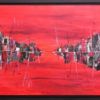 Schilderij getiteld "En rouge et noir" door Karine Locke, Origineel Kunstwerk, Acryl Gemonteerd op Frame voor houten brancard