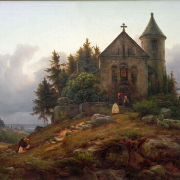 Painting titled "Chapelle à l'orée d…" by Karl Friedrich Lessing, Original Artwork, Oil