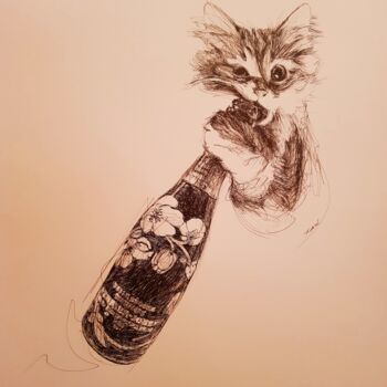 제목이 "Champagne."인 그림 Karl Robial로, 원작, 잉크