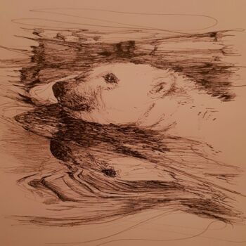 Drawing titled "Ours polaire" by Karl Robial, Original Artwork, Ink