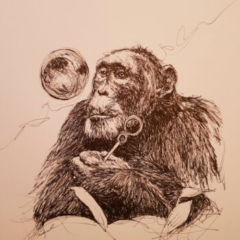 「Monkey bulle」というタイトルの描画 Karl Robialによって, オリジナルのアートワーク, インク