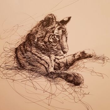 Zeichnungen mit dem Titel "Tigre" von Karl Robial, Original-Kunstwerk, Tinte
