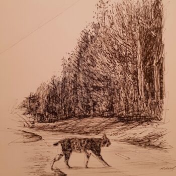 Dibujo titulada "Lynx" por Karl Robial, Obra de arte original, Tinta