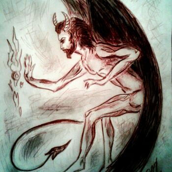 Zeichnungen mit dem Titel "Devil.  Game of Lig…" von Karolina Ingo (Karolina Navi -Ingo), Original-Kunstwerk, Conté-Buntstif…