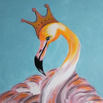 Pittura intitolato "Queen of flamingos" da Karolina Maria Hałajko, Opera d'arte originale, Acrilico