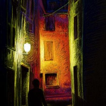 Peinture intitulée "Ruelle de Céret By…" par Karolus, Œuvre d'art originale, Pastel