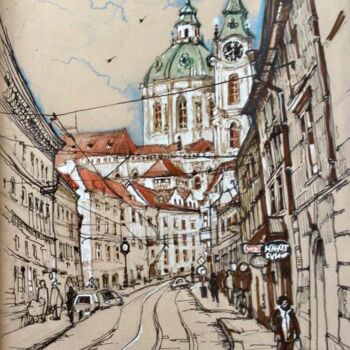 Painting titled "Through the streets…" by Svitlana Karpova, Original Artwork, Gel pen