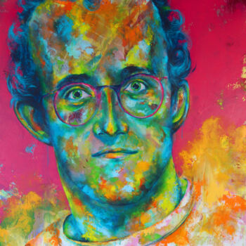 Painting titled "Keith Haring" by Kascho, Original Artwork, Acrylic Mounted on Wood Stretcher frame