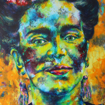 Painting titled "Frida" by Kascho, Original Artwork, Acrylic Mounted on Wood Stretcher frame