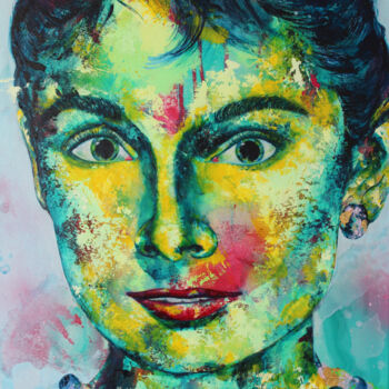 Malerei mit dem Titel "Audrey Hepburn - Go…" von Kascho, Original-Kunstwerk, Acryl Auf Keilrahmen aus Holz montiert