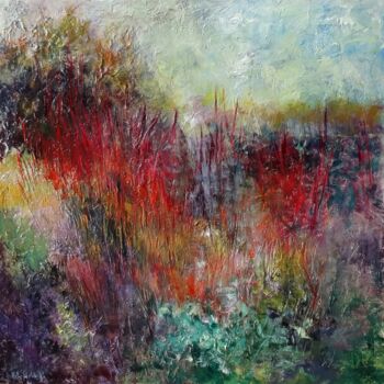 제목이 "Scarlet Nature"인 미술작품 Kasia Kaldowski로, 원작, 아크릴 나무 들것 프레임에 장착됨