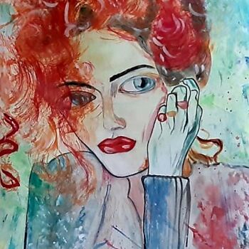 Pittura intitolato "Red Haired Girl" da Katarzyna Kwapisz, Opera d'arte originale, Acquarello