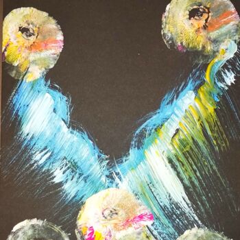 Dibujo titulada "Les perroquets ©" por Kasiopea, Obra de arte original, Acrílico