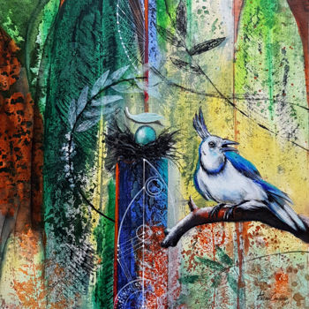 Pintura intitulada "Feathered Guardian" por Kasun Wickramasinghe, Obras de arte originais, Acrílico Montado em Armação em ma…