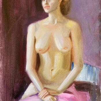 NUDE LADY - ORIGINAL OIL PAINTING, SMALL FORMAT