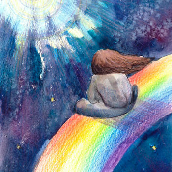 Peinture intitulée "Over the Rainbow" par Katerina Sevostyanova, Œuvre d'art originale, Aquarelle