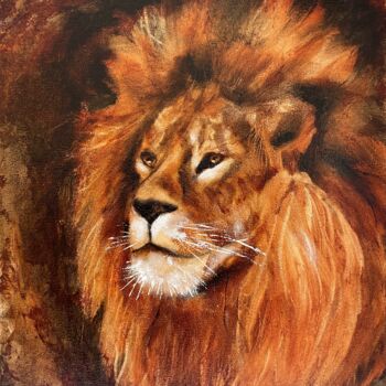 Painting titled "The happy lion" by Katerina Suratova, Original Artwork, Oil