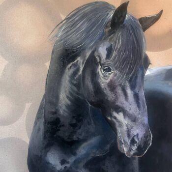 Painting titled "“Friesian mare , be…" by Kateryna Pozigun, Original Artwork, Oil