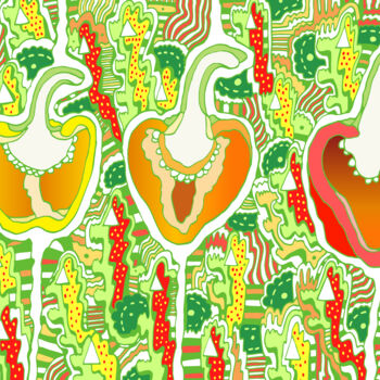 Digitale Kunst getiteld "Аssorted peppers" door Kateryna Svyrydova, Origineel Kunstwerk, 2D Digital Work
