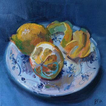 제목이 "Zitronen auf einem…"인 미술작품 Katharina Valeeva로, 원작, 기름 나무 들것 프레임에 장착됨