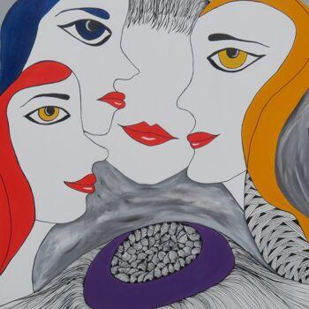 Painting titled "women's conversation" by Dr. Katharina Zlöbl, Original Artwork, Acrylic Mounted on Wood Stretcher frame