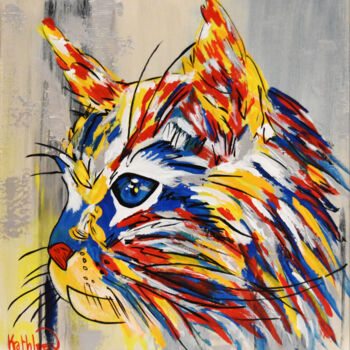 Ζωγραφική με τίτλο "Cat Canvas, Cat Por…" από Kathleen Artist, Αυθεντικά έργα τέχνης, Ακρυλικό