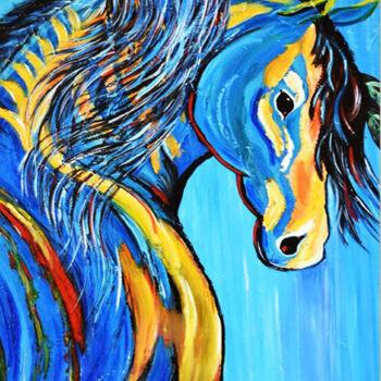 Ζωγραφική με τίτλο "Blue Horse" από Kathleen Artist, Αυθεντικά έργα τέχνης, Ακρυλικό