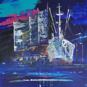 "Hamburg Harbour" başlıklı Tablo Kathrin Flöge tarafından, Orijinal sanat, Akrilik Ahşap Sedye çerçevesi üzerine monte edilm…