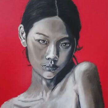 Painting titled "Em Toï ( ma soeur)" by Katia Slessareff, Original Artwork, Oil Mounted on Wood Stretcher frame